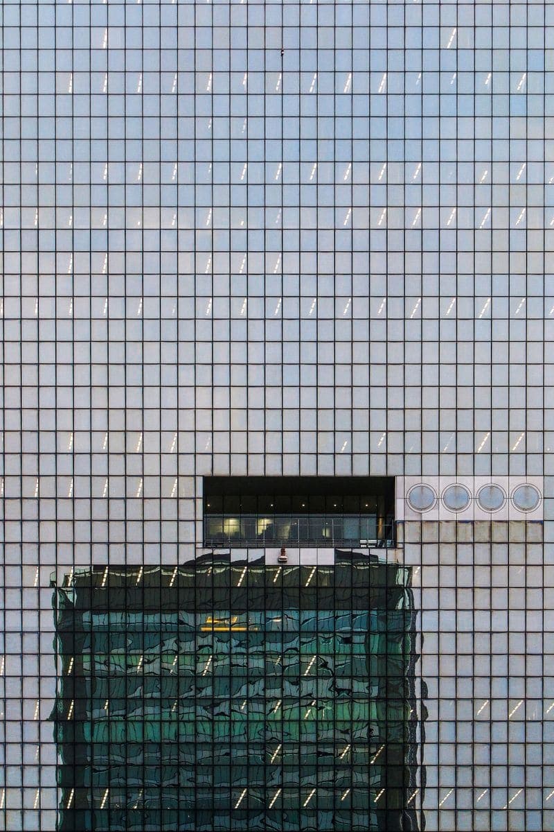 Glass curtain wall facade detail on a UAE high-rise
