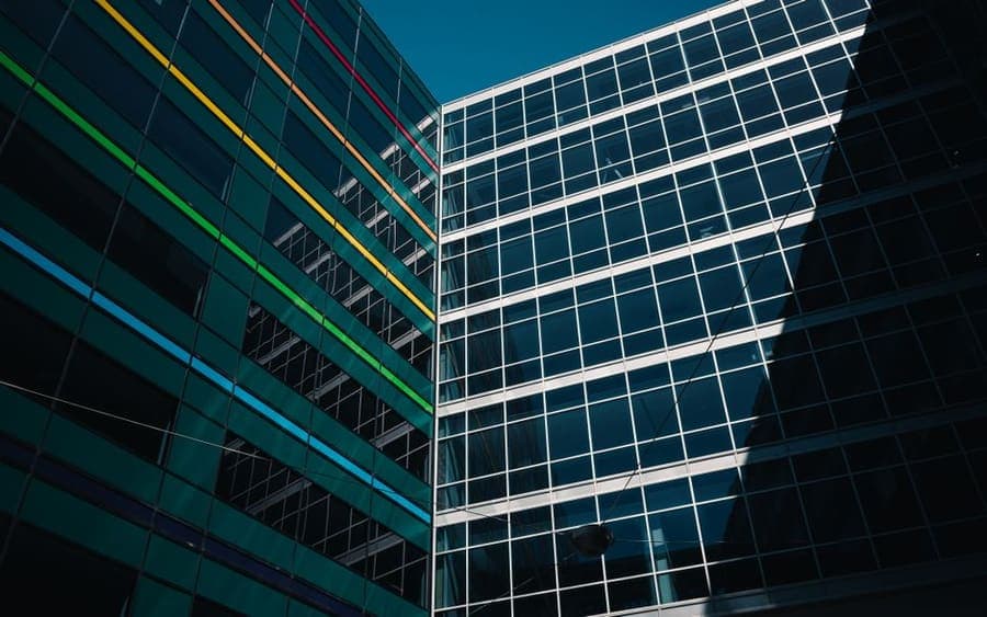 Commercial office building with a glass curtain wall facade